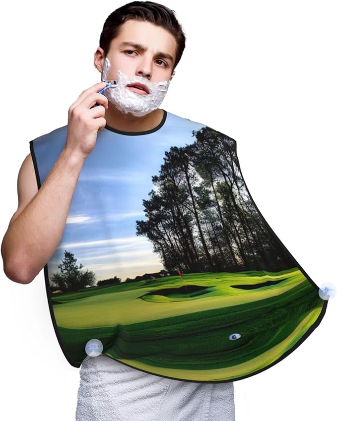 YQxwJL Golf Course And Tree Print Beard Bib Shaving Apron, Beard Hair Trimming Cape Gift For Dad