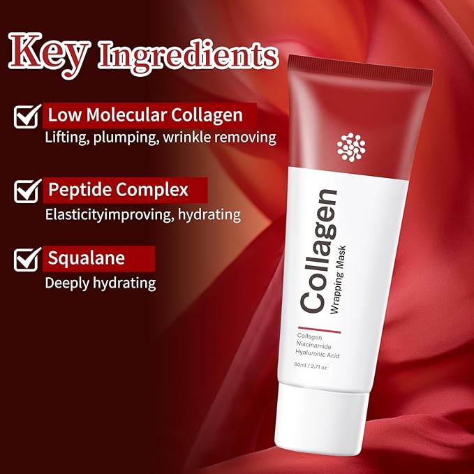 Collagen Night Wrapping Mask Hydrating Peel Off Face Mask for Women Tightening Lifting Facial Mask Skincare Anti Aging Collagen Masks for Wrinkles Fine Line Glowing 2.71oz