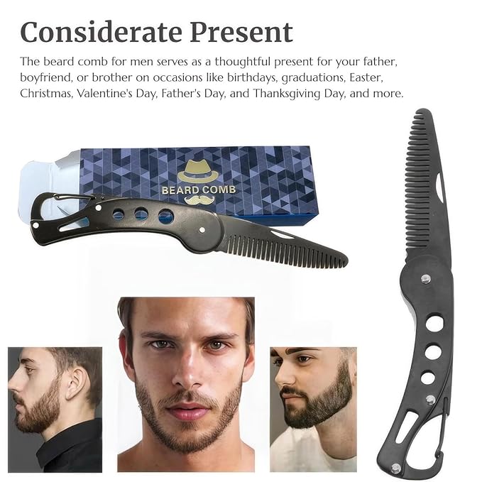 KINTEGOOD Stainless Steel Folding Beard Comb Mustache Comb Beard Grooming