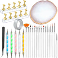 24 Pieces Nail Art Tools Kit Resin Nail Art Palette Acrylic Silicone Engraving Pen Dotting Pen Mixing Palette Detail Brushes Tools for Nail Art DIY Home Salon Makeup Display (Gold)