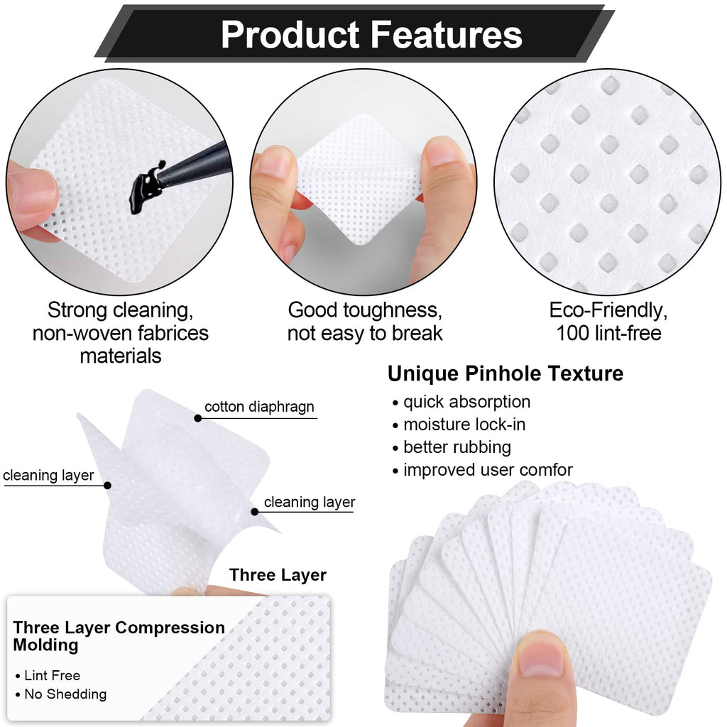 200 Pieces Nail Cotton Pads,1 Pull-Down Pump Dispenser Bottle, Super Absorbent Soft Non-Woven Eyelash Glue Wipes, Nail Polish dehumidifier for Eyelash Extension Products and Nail Oil Bottle (White)