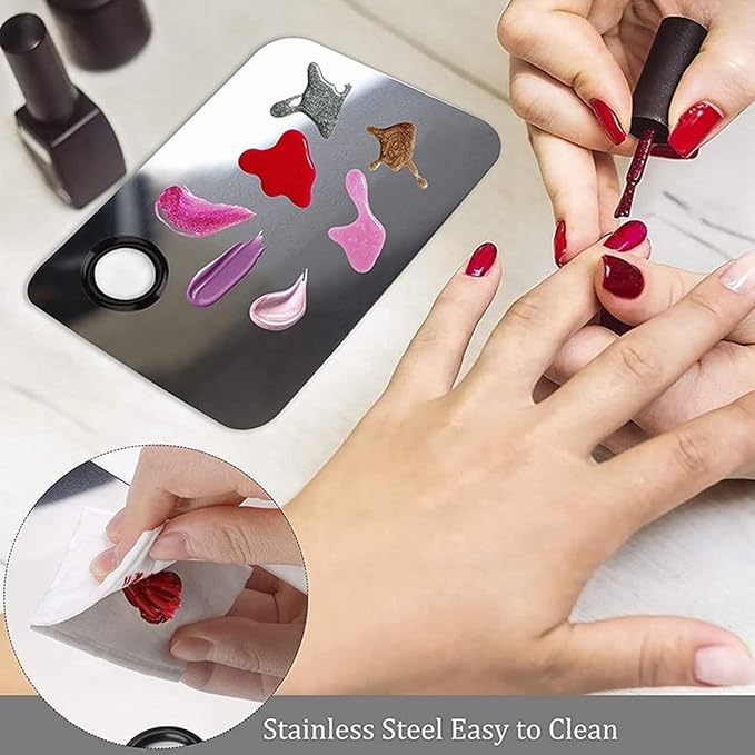KissDate Makeup Mixing Palette with Foundation Brush for Liquid Makeup and Korean Makeup Spatula, Stainless Steel Makeup Palette Tray Mixer Nail Art Palette Mixing Tray