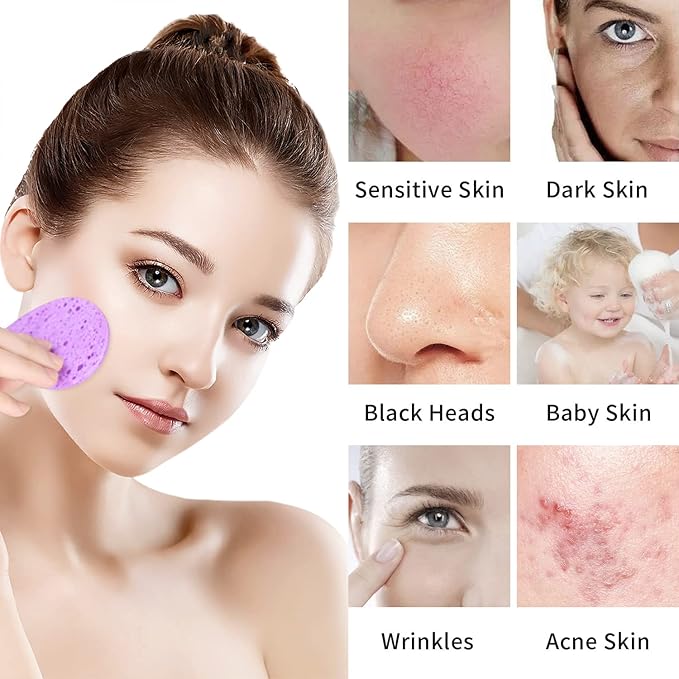 50-Count Facial Sponges Compressed Natural Cellulose Sponge Round Shape Face Sponge for Face Cleansing Exfoliating and Makeup Removal, Mixed Color