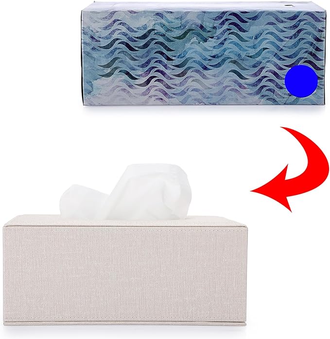 Sumnacon Tissue Box Cover Rectangle Linen Tissue Box,Stylish Tissue Box Holder with Magnetic Bottom,Decorative Tissue Cover for Bathroom Toilet Bedroom Living Room Table Desk Office, Beige
