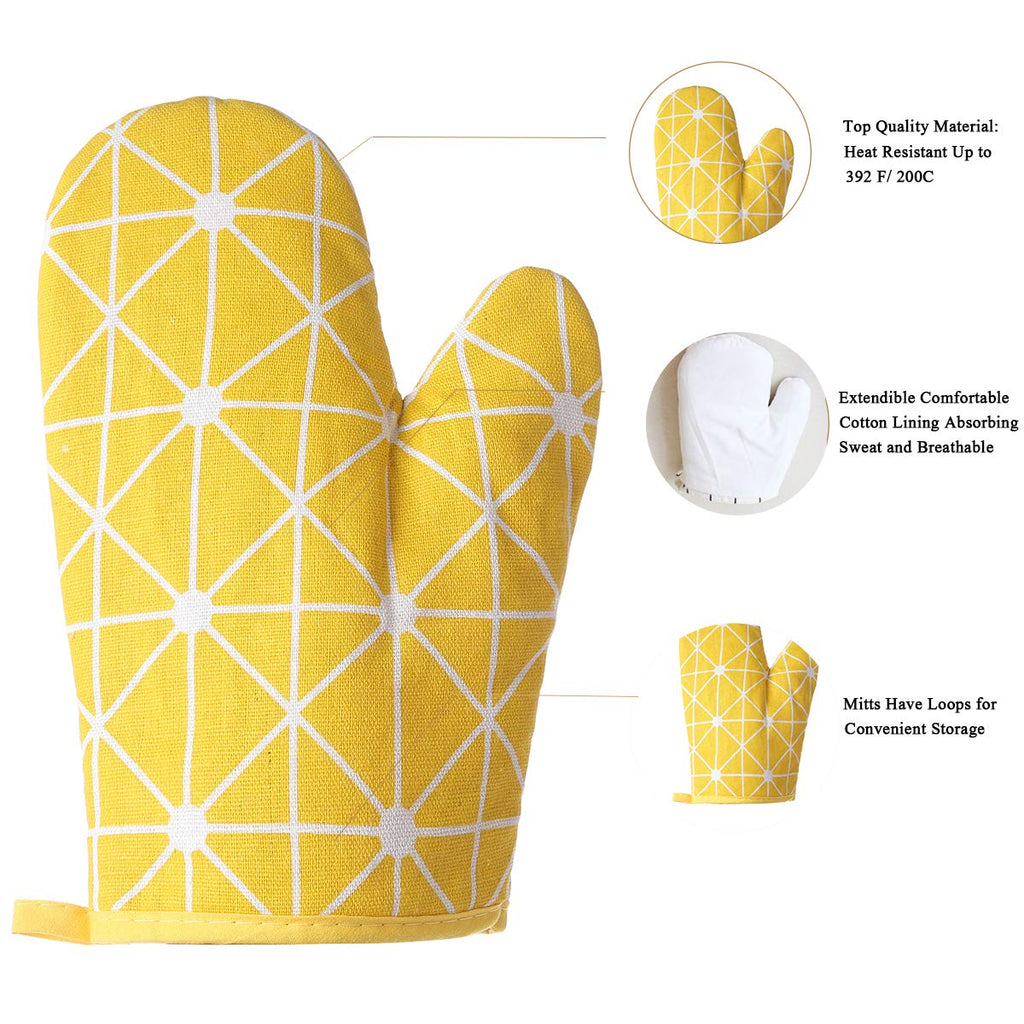 Win Change Oven Mitts and Potholders BBQ Gloves-Oven Mitts and Pot Holders with Recycled Infill Silicone Non-Slip Cooking Gloves for Cooking Baking Grilling (4-Piece Set,Yellow)