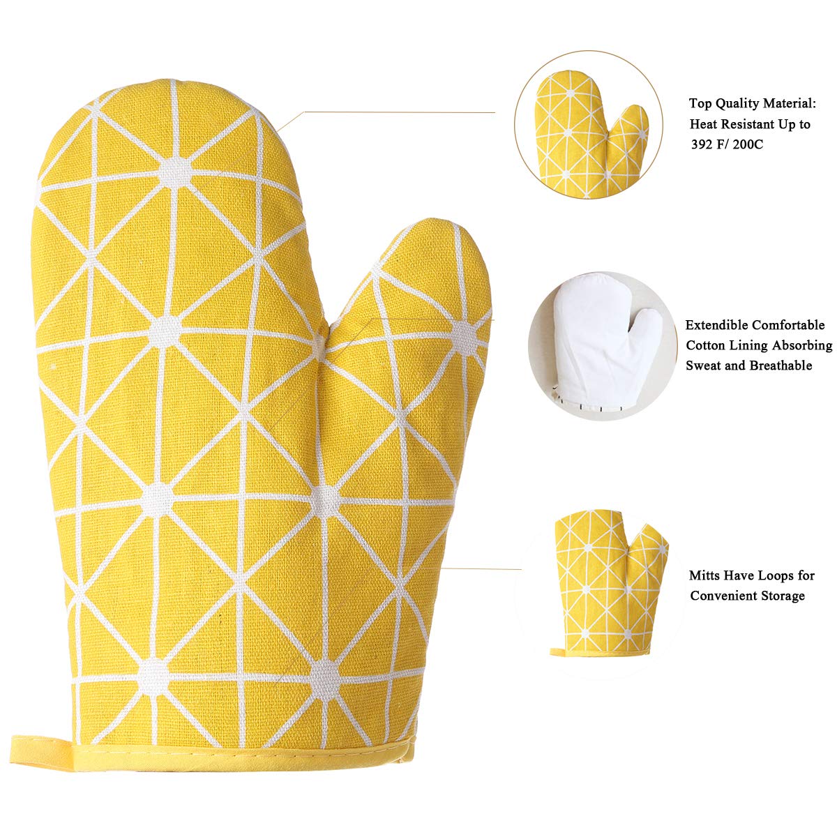 Win Change Oven Mitts and Potholders BBQ Gloves-Oven Mitts and Pot Holders with Recycled Infill Silicone Non-Slip Cooking Gloves for Cooking Baking Grilling (4-Piece Set,Yellow)