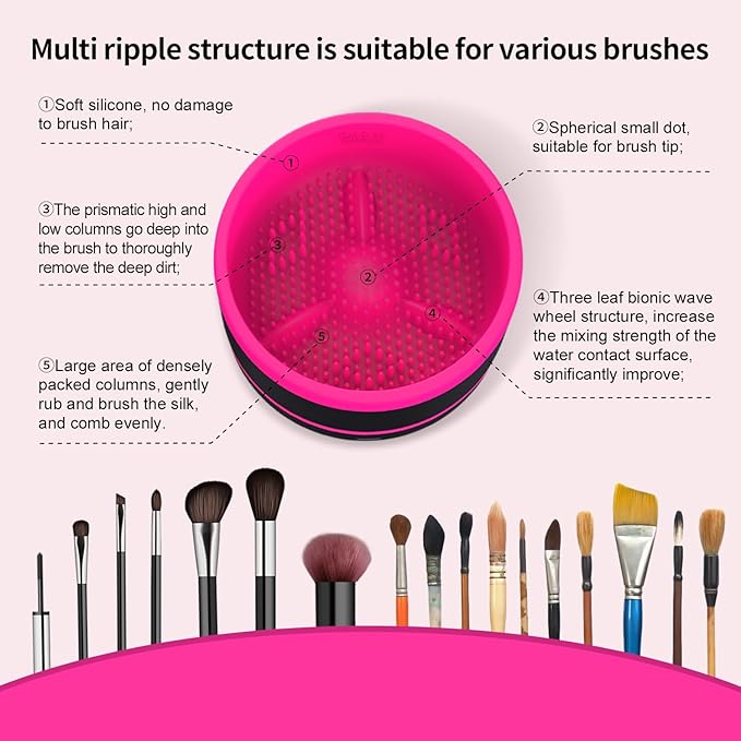 SOGUE Electric Paint Brush Cleaner,Rinser Cup,Brush Rinser for Painting,Makeup Brush Cleaner Machine,Paint Brushes Cleaner Tool,USB Portable Automatic Spin Deep Cleaning for Acrylic Black&Rosy