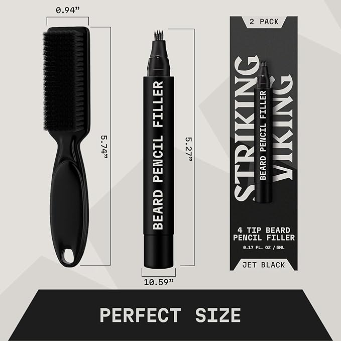 Striking Viking Beard Pencil & Bristle Brush for Men - Jet Black, 2 Pack