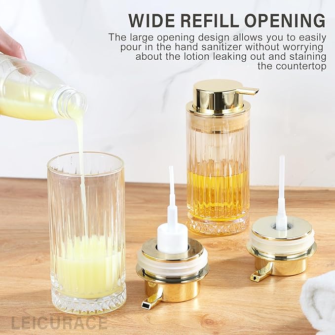 LEICURACE Glass Foam Soap Dispenser, Refillable Faming Dispenser with Gold Pump, Foam Hand Soap Dispenser for Bathroom Kitchen, Home Decor （Foam Type/Gold）