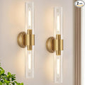 Wall Sconces Set of Two, Brushed Gold Bathroom Sconces Wall Lighting with Clear Glass, Hardwired Modern Sconces Wall Decor Set of 2 for Bathroom Mirror Bedroom Living Room Hallway