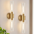 Meybiok Wall Sconces Set of Two, Brushed Gold Bathroom Sconces Wall Lighting with Clear Glass, Hardwired Modern Sconces Wall Decor Set of 2 for Bathroom Mirror Bedroom Living Room Hallway