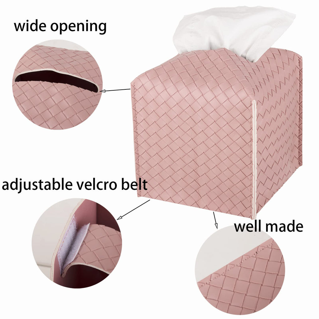 Tissue Box Cover Square Leather Facial Paper Holder, Pink