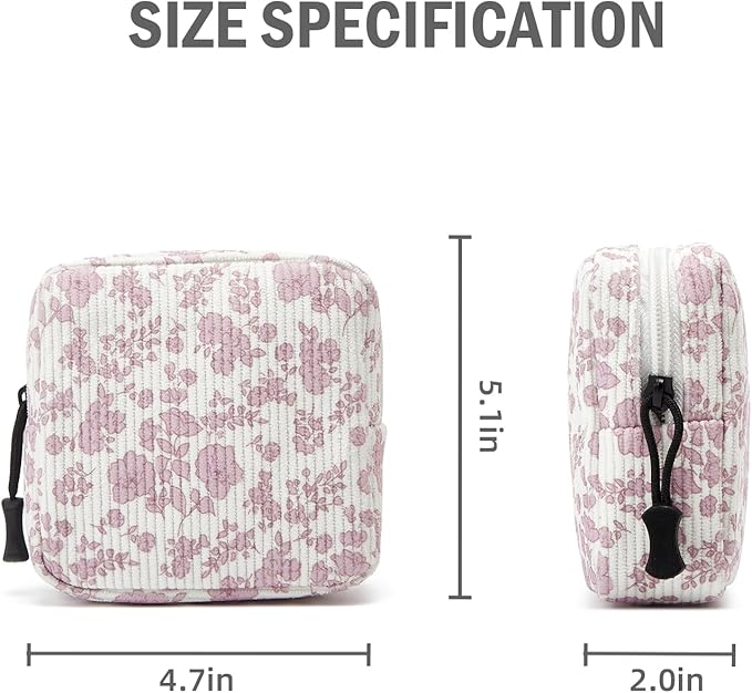 ZOEMTIU Small Makeup Bag for Purse,Mini Cosmetics Bag cute Zipper corduroy Cosmetic Pouch Storage Pouch Travel Toiletry Organizer for Women Girls(Plants Pink)