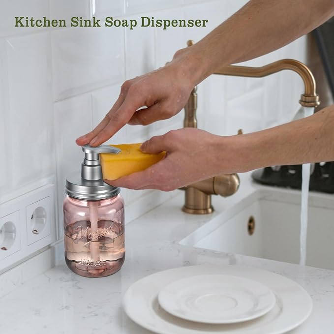 Amolliar 16 Oz Plastic Soap Dispenser, Refillable Hand Dish Soap Dispenser - Vintage Rose Bottle with Silver Pump Lids, for Farmhouse Bathroom Kitchen, Includes 2 Extra Pump & Waterproof Label