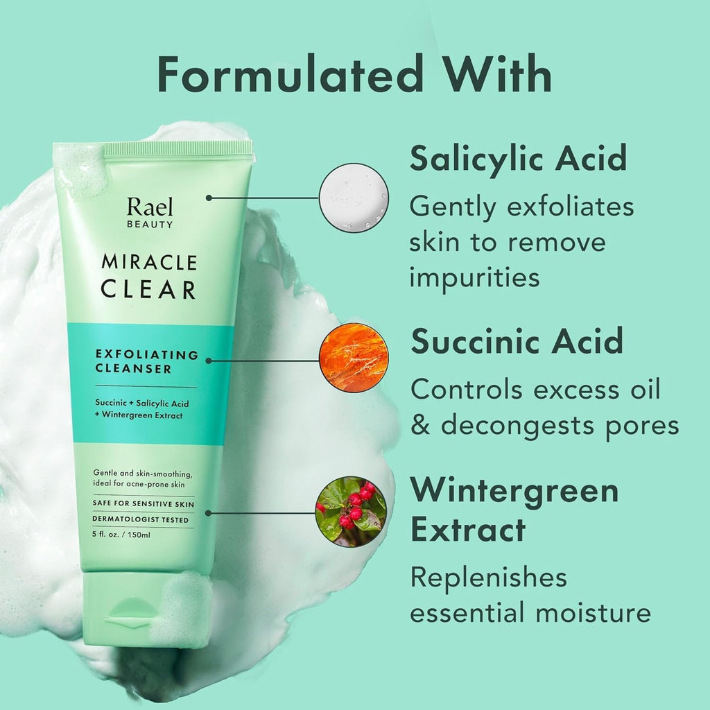 Rael Miracle Clear Facial Cleanser Face Wash (Exfoliating Cleanser, 5.1 oz)