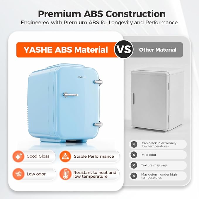 YASHE Mini Fridge, 4 Liter/6 Can Mini Makeup Fridge, 110V AC/ 12V DC Portable Thermoelectric Cooler&Warmer for Skincare, Drink, Cosmetic, Medicine, Small fridge for Bedroom, Office, Dorm, Car, Blue