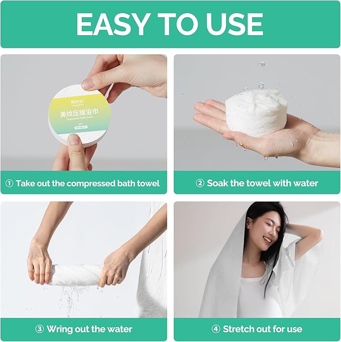 YOUNGTIME Disposable Compressed Bath Towel for Travel,27.5 * 40 Large Bath Towel Travel Towel Reusable for Hotel,Disposable Cotton Bath Towels Tablets,9 Pack