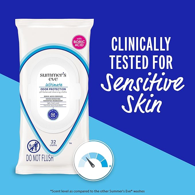 Summer's Eve Feminine Wipes, Ultimate Odor Protection, Boric Acid, 32 Ct