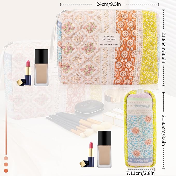 Gosect Floral Makeup Bag, Small Cosmetic Bag for Women Girls, Cute Cotton Makeup Bag,
