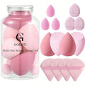 Beauty Blender Sponge Set 14PCS – Multi-Size Makeup Sponges for Foundation, Liquid, Powder - Triangle Puffs, Mini Beauty Blender, Thumb Powder Puff, Reusable & Wet or Dry Use (Pink)