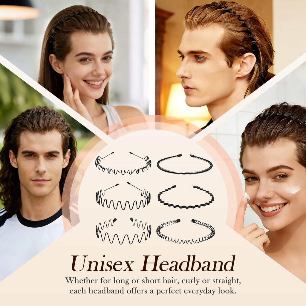 Metal Headband for Men, Zigzag Wire with Teeth, Non-Slip Adjustable 3 Pack