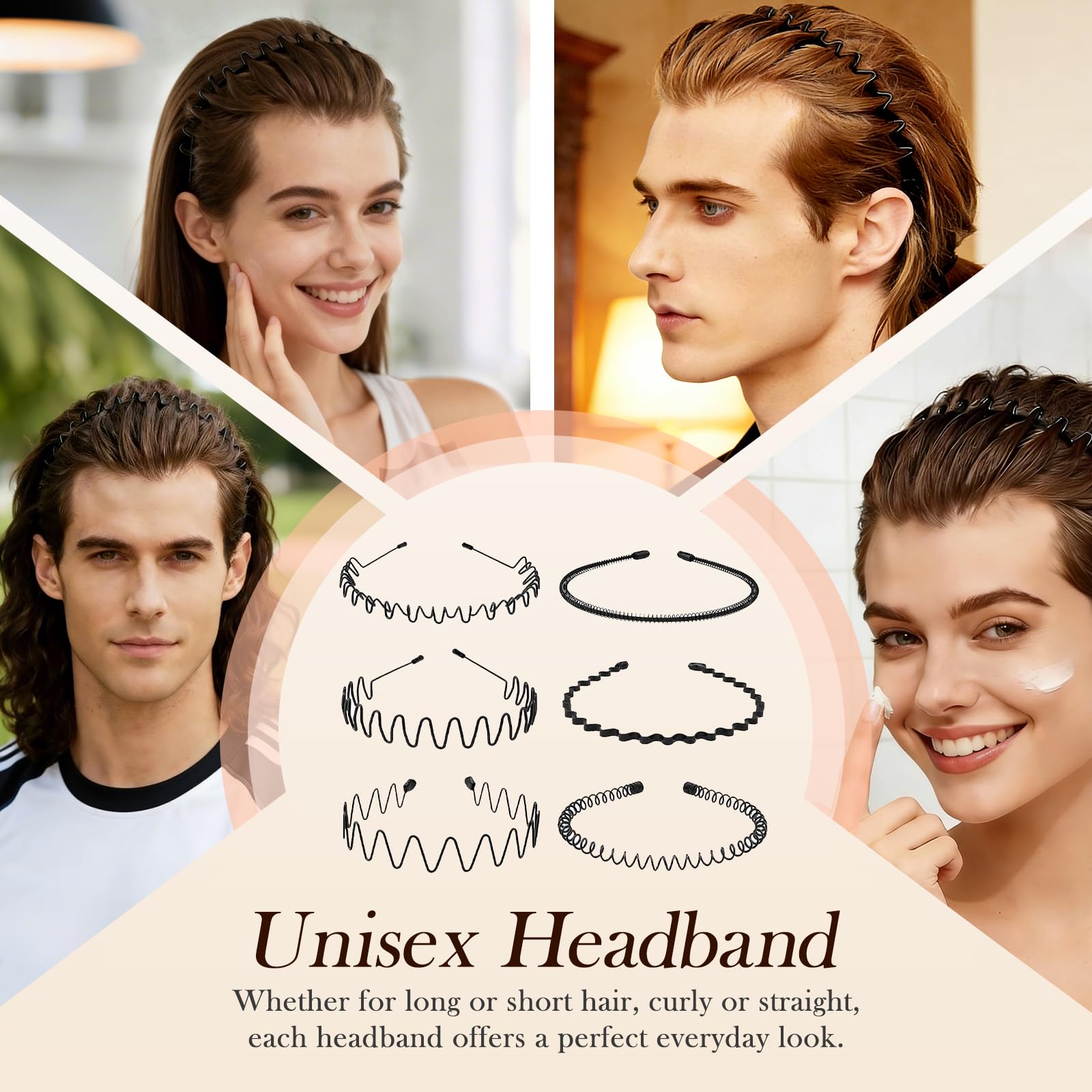 LERNOU Hair Band for Men Metal Headbands Wavy Elastic Hairband 3 Pcs