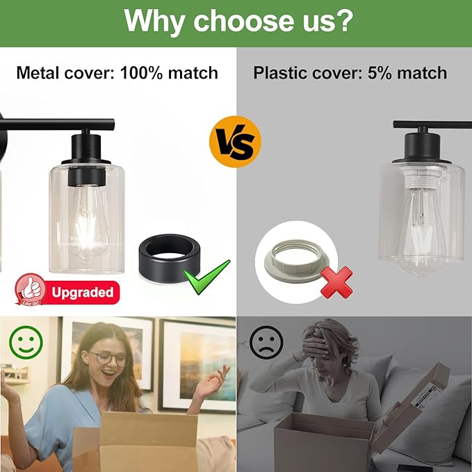 4-Light Bathroom Light Fixtures, Matte Black Modern Vanity Lights Over Mirror with Clear Glass Shade, Bathroom Wall Lamp for Mirror Kitchen Living Room Hallway Cabinet Porch Bedroom Reading room