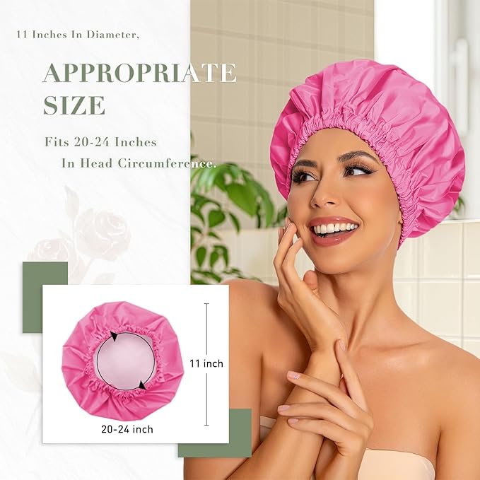 Edoneery Reusable Shower Caps for Women, Waterproof Long Hair Bonnet