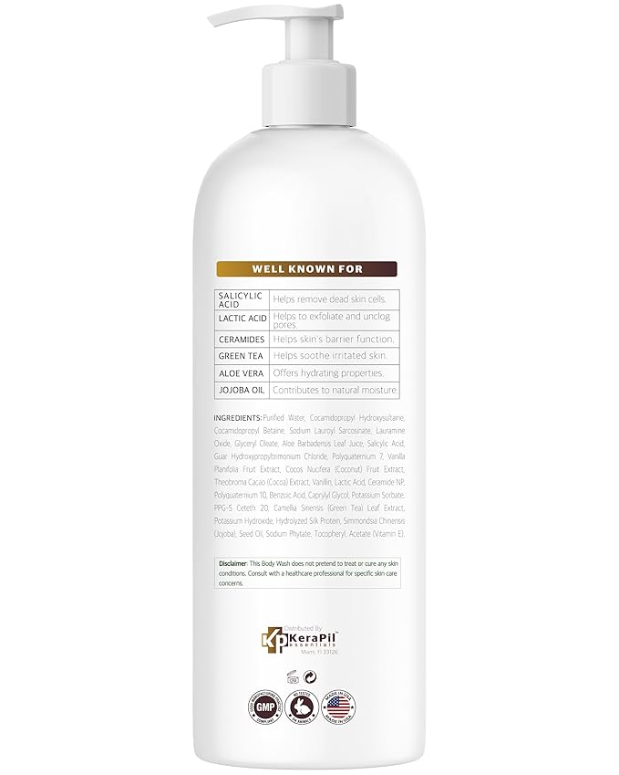 KERAPIL Exfoliating Body Wash, Coconut and Vanilla, 16 fl oz