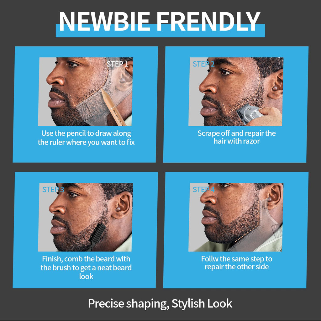 Noerrors Barber Pencil for Lineup Beige Skin Tone Magic Hairline Pencils Barber Chalk Set Beard Guide Pen with Sharpener Ruler Brush for Goatee Hair Design Shaping Trace Grooming Makeup Tool for Men