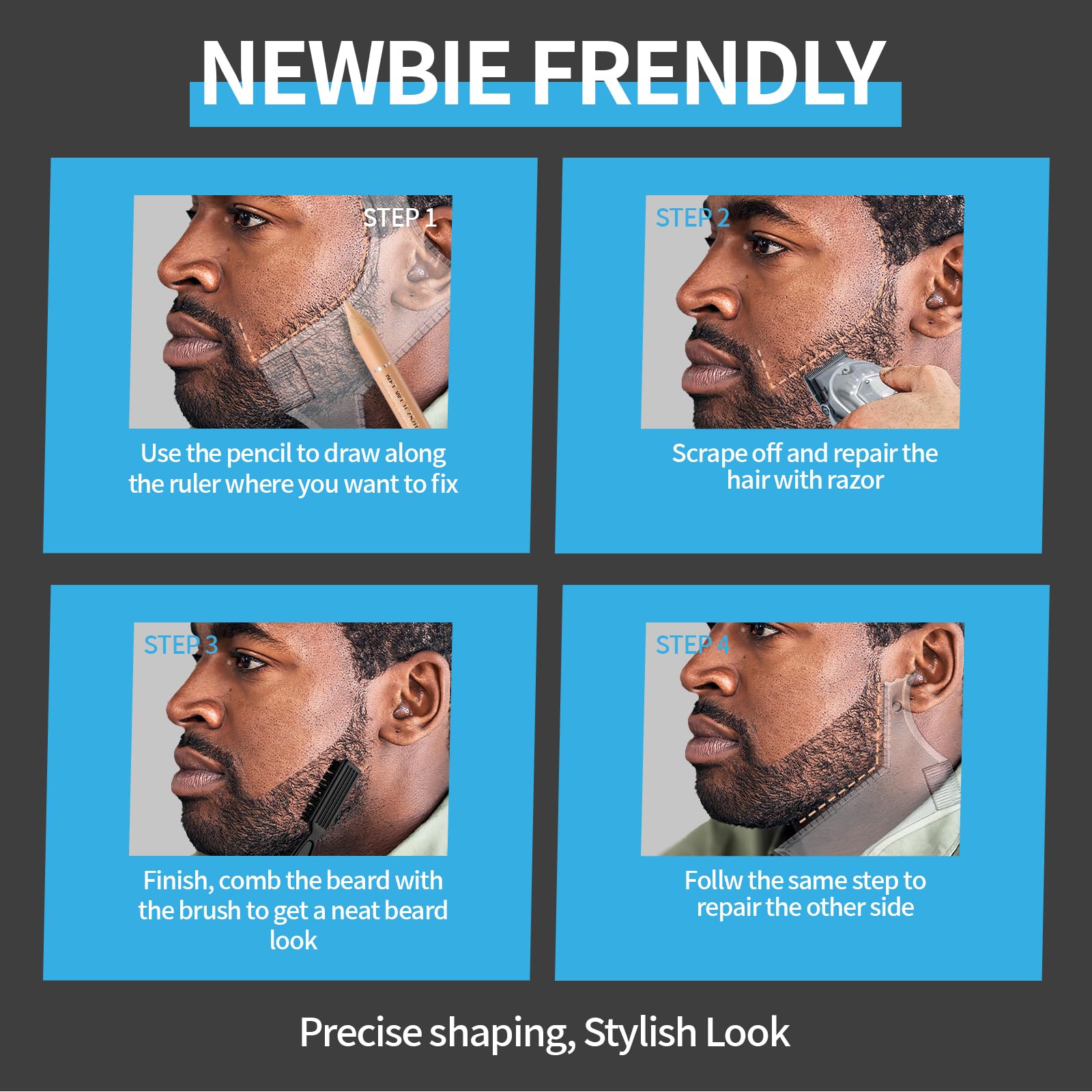 Noerrors Barber Pencil for Lineup Beige Skin Tone Magic Hairline Pencils Barber Chalk Set Beard Guide Pen with Sharpener Ruler Brush for Goatee Hair Design Shaping Trace Grooming Makeup Tool for Men