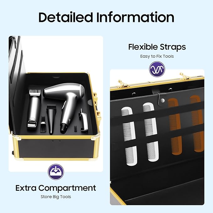 Professional Barber Case, Beauty Salon Barber Case with Code Lock, Hair Stylist Tool Kits Organizer Hairdresser Tool Box for Beauty Salon Makeup Artist (Gold)