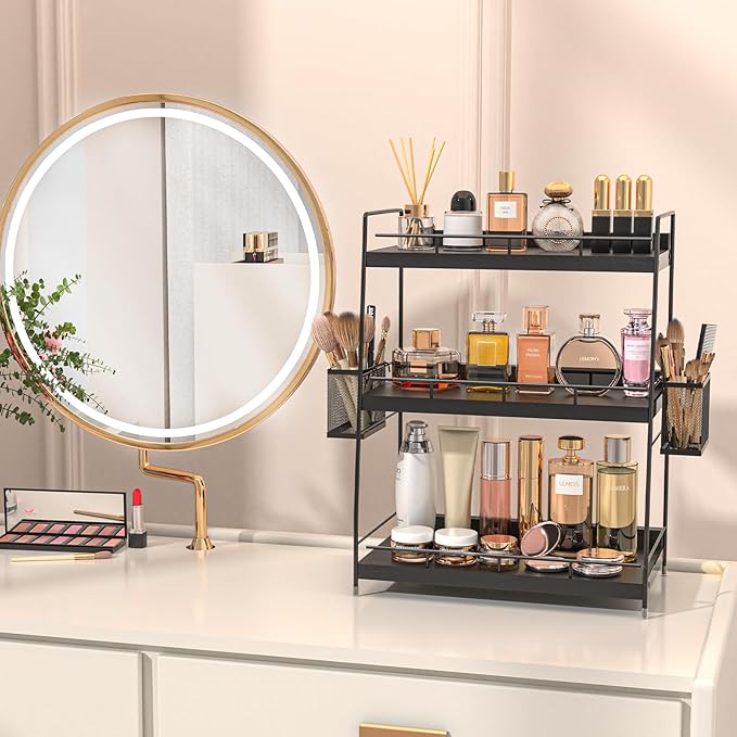 BSTSLL Bathroom Counter Organizer,Bathroom Countertop Organizer with Baskets,Vanity Organizers,Counter Shelf,Countertop Storage, Makeup Organizers(Black)