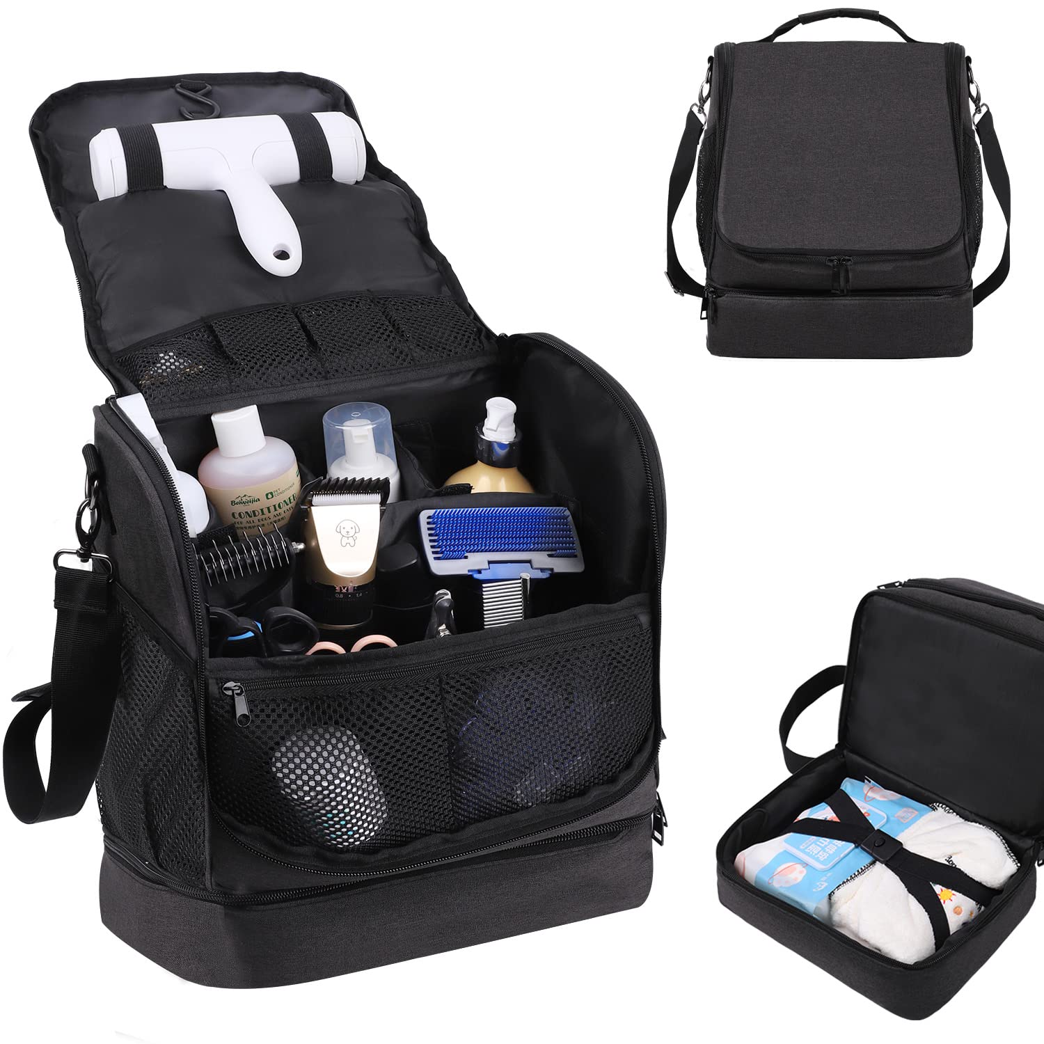 Dog&Cat Grooming Supplies Bag,Adjustable Compartments Grooming Bag for Pet