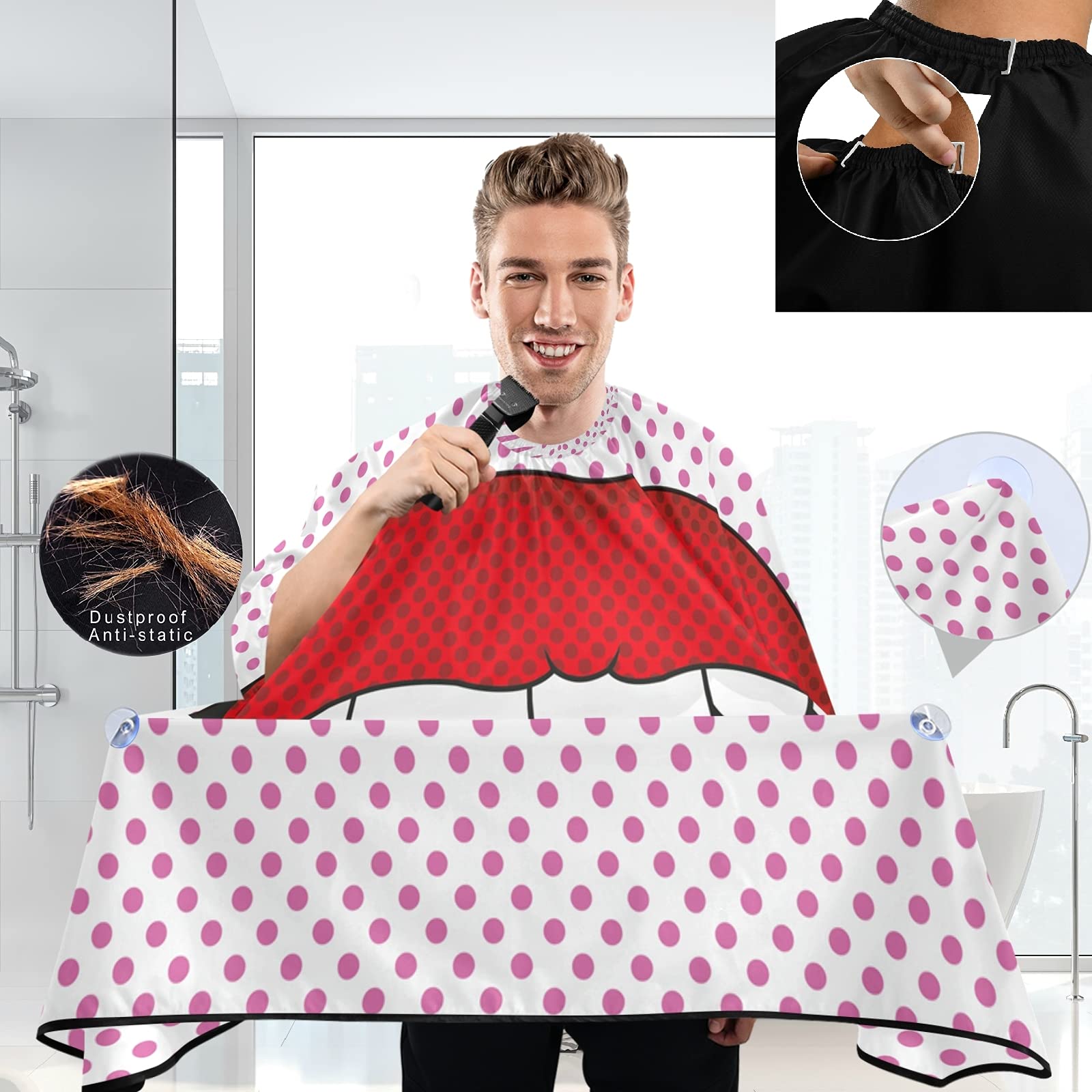visesunny Barber Cape Sexy Lip Dot Polyester Hair Cutting Salon Cape Apron Anti-Static Haircut Water-Resistant Shaving Cloth Beard Shaving Bib Hairdressing Cape