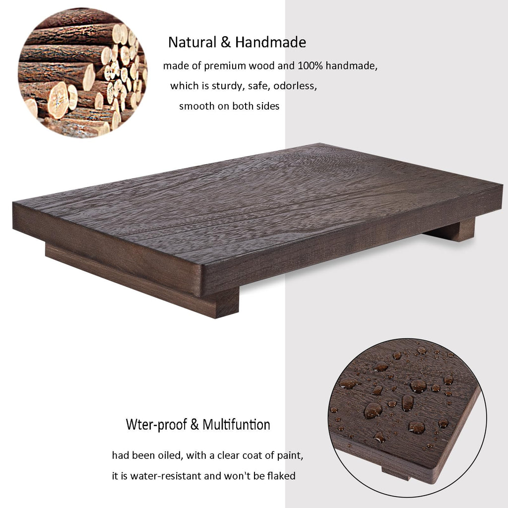 zoocatia Small Wood Tray Pedestal Stand Farmhouse Bathroom Decor Decorative Wooden Riser Kitchen Soap Dish Holder for Vanity, Counter, Sink, Large 11.8" x 7" - Walnut