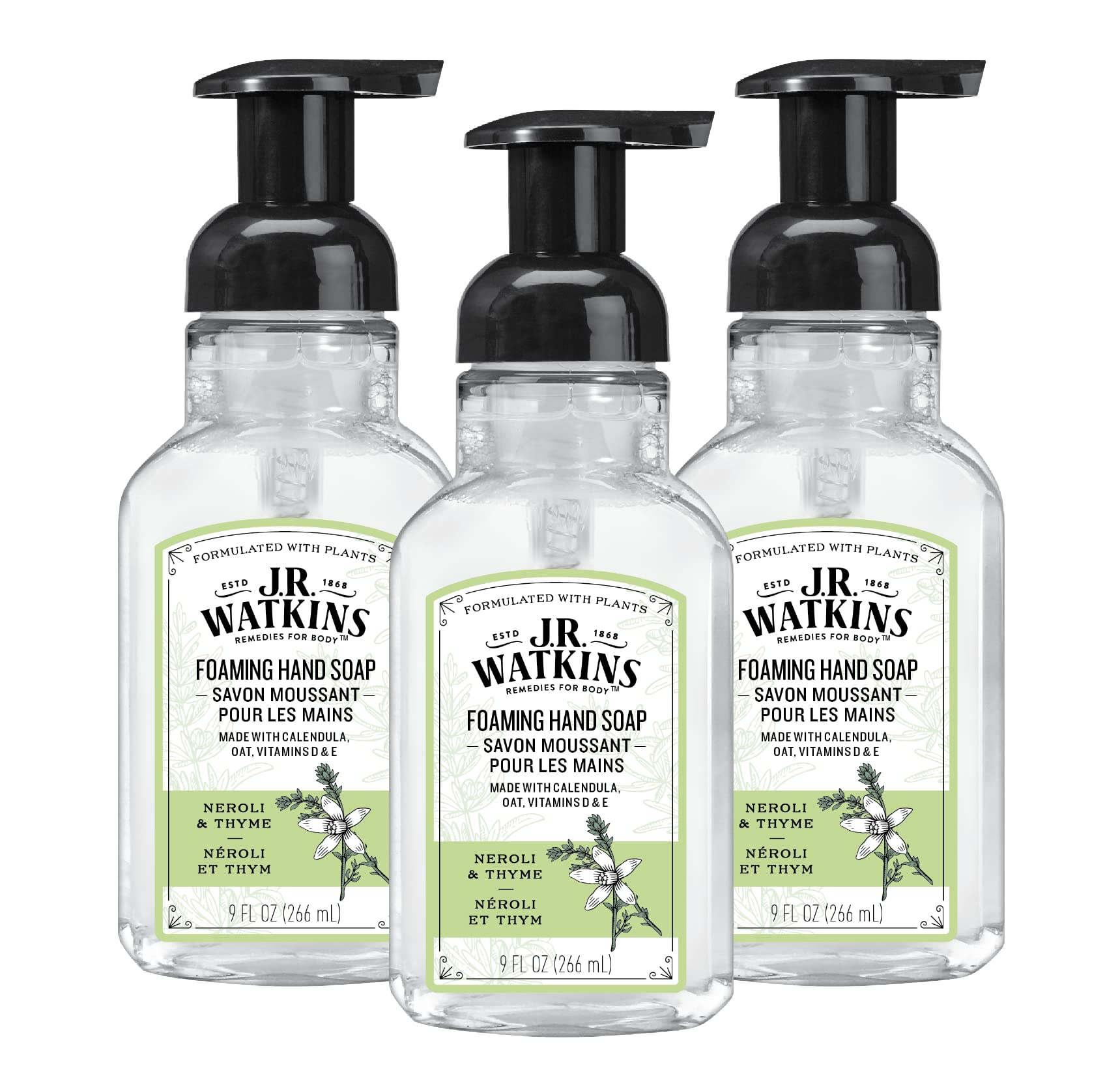 J.R. Watkins Foam Hand Soap Dispenser 3 Pack, Neroli & Thyme, 9 fl oz