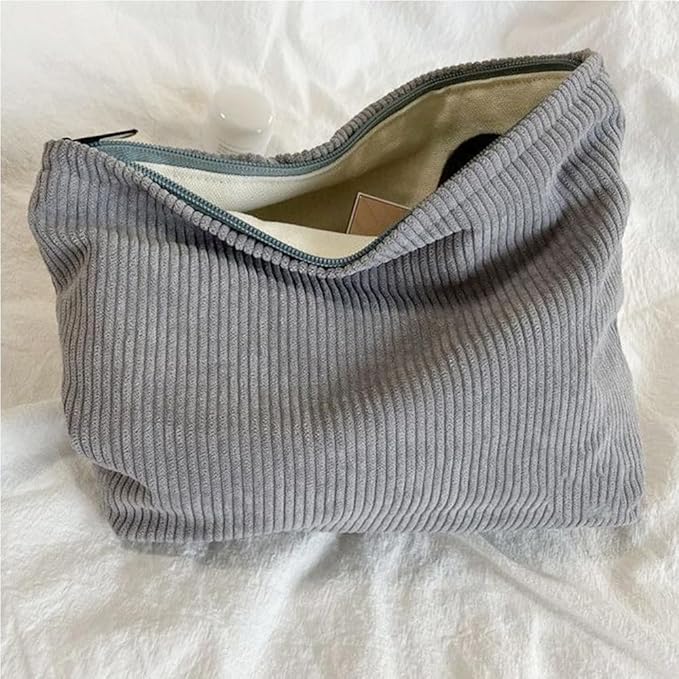 SxoSyo Corduroy Makeup Bags, Cosmetic Bag Purse, Grey