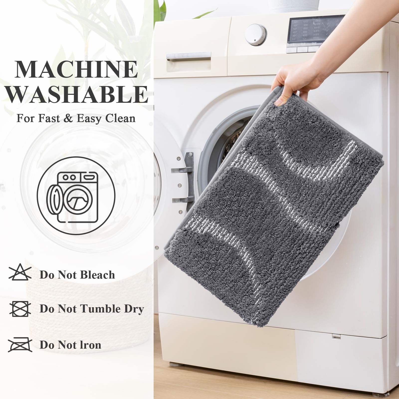 HEBE Bathroom Rugs Sets 5 Piece, Non Slip Washable Absorbent Bath Mat Set