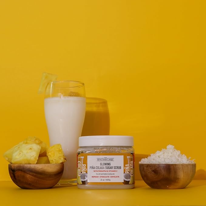 The Spathecary Pina Colada Sugar Scrub - Exfoliating & Hydrating Body Scrub With Pineapple and Vitamin C for Softer, Glowing & Brighter Smooth Looking Skin, Body Care Exfoliator & Cleanser, 21 oz