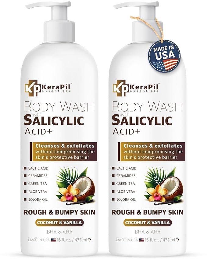 KERAPIL Exfoliating Body Wash, Coconut and Vanilla, 16 fl oz x 2