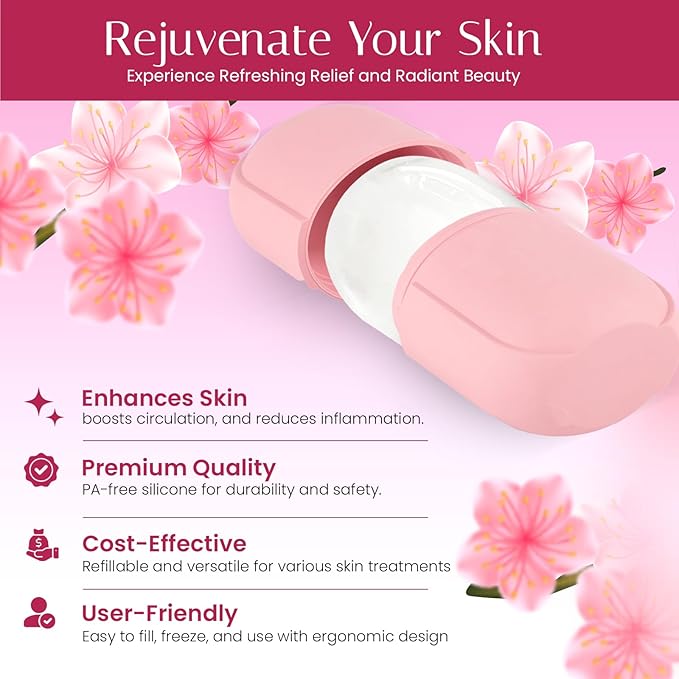 Milano Home Ice Face Roller Massager for Face, Eyes, and Neck - Reusable Silicone Ice Cube Mold for Natural Skin Care, De-Puff Eye Bags, Reduce Migraine Pain | Facial Beauty Ice Roller