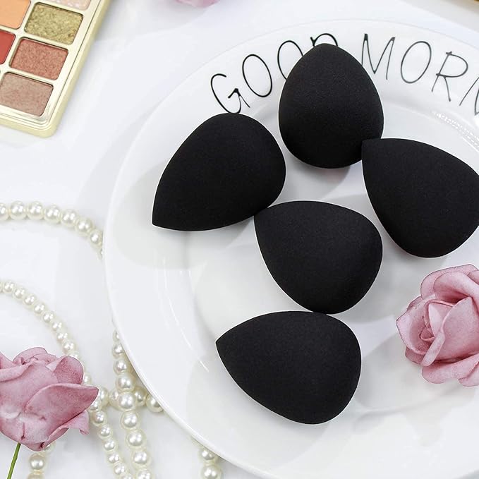 BEAKEY Makeup Sponge Set, 5 Pcs Latex-Free Foundation Beauty Sponges, Black