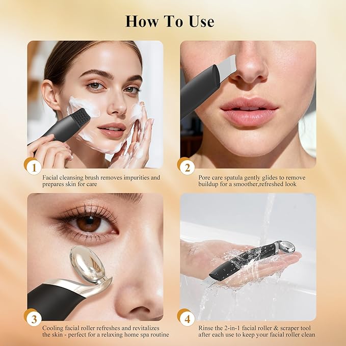 Vangines Ice Roller for Face & Eyes, Cooling Facial Roller with Blackhead Remover & 2 Silicone Brushes, Stainless Steel Face Roller for Puffiness, Pores & Deep Cleansing(Black)