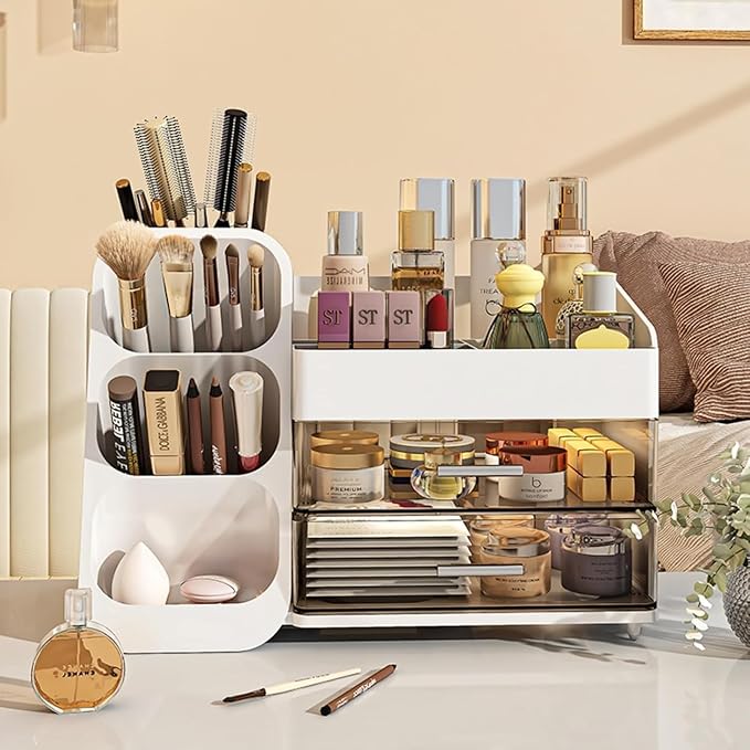Booklov Large Makeup Organizer for Vanity Countertop, White