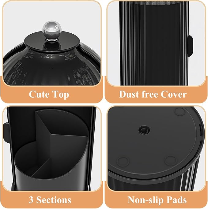 Zufudo Toothbrush and Toothpaste Holders with Cover, Solid Black