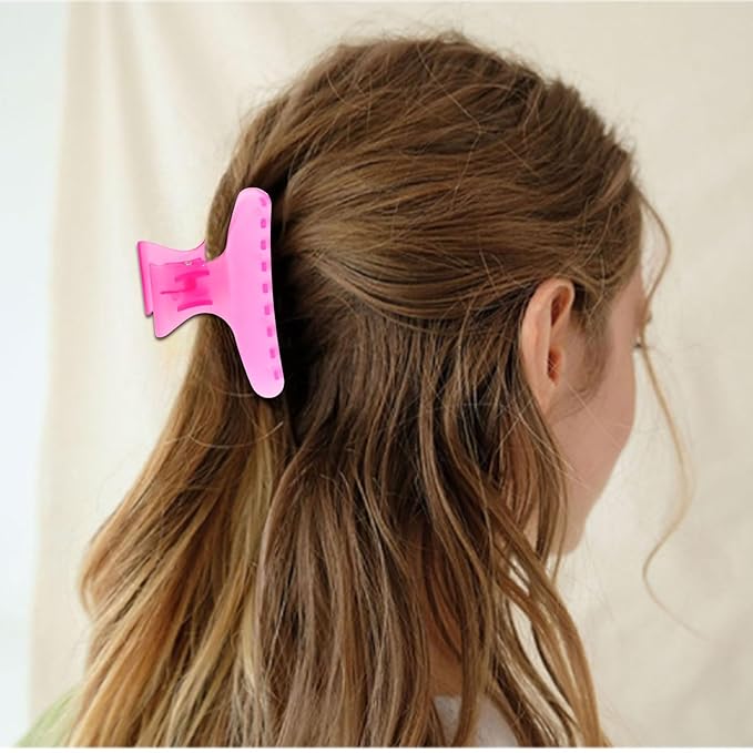 BAHABY Hair Clips for Styling Sectioning 12 PCS Pink Hot Pink Butterfly Clamps Hair Claw Clips Pro Salon Hair Clips for Styling, Sectioning, Cutting and Coloring