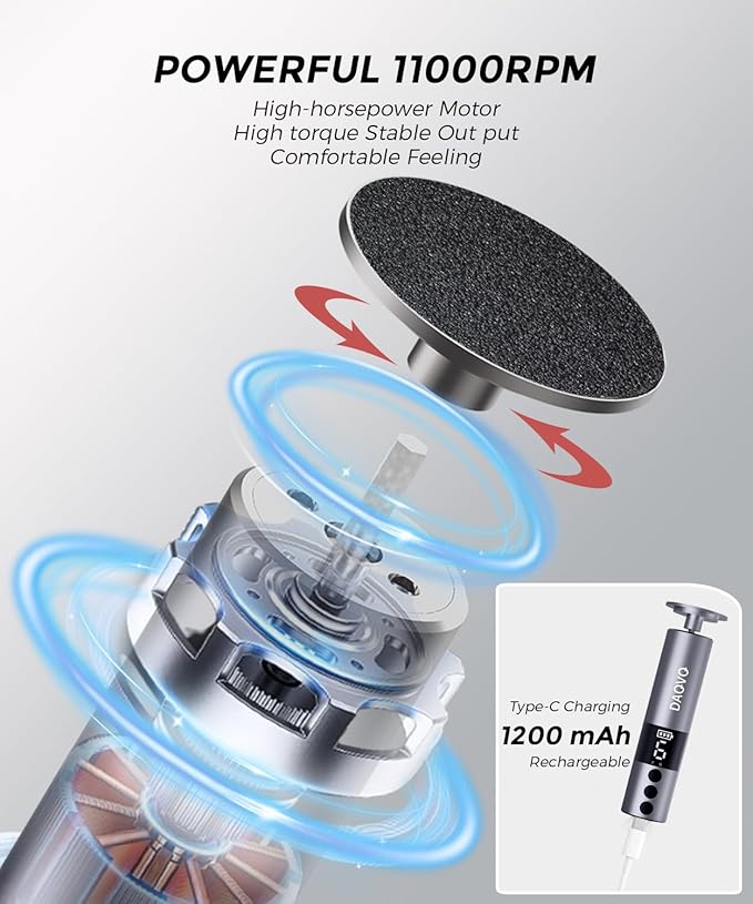 Electric Foot Callus Remover, 2-in-1 Cordless Pedicure Tools for Feet and Nail File with 80PCS Sandpaper Discs(3 Sizes), Aluminum Body with Adjustable Speed for Dead Skin, Cracked Heels & Home