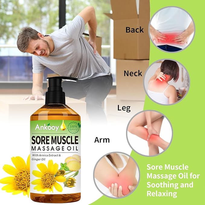 3 Pack Massage Oil for Massage Therapy,Sore Muscle Arnica Oil & Relaxing Lavender Oil & Ginger Oil Lymphatic Drainage & Massage Ball,Massage Kit Gifts for Women Men,Spa Gifts Birthday Gifts for Women