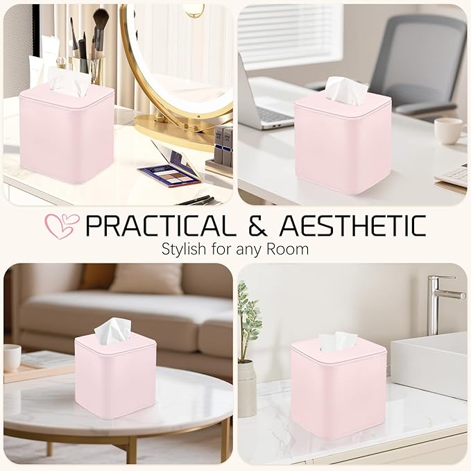 Tissue Box Holder Square PU Leather Stylish Facial Tissue Box with Magnetic Closure Decorative Cube Tissue Box Cover for Bathroom Vanity Office